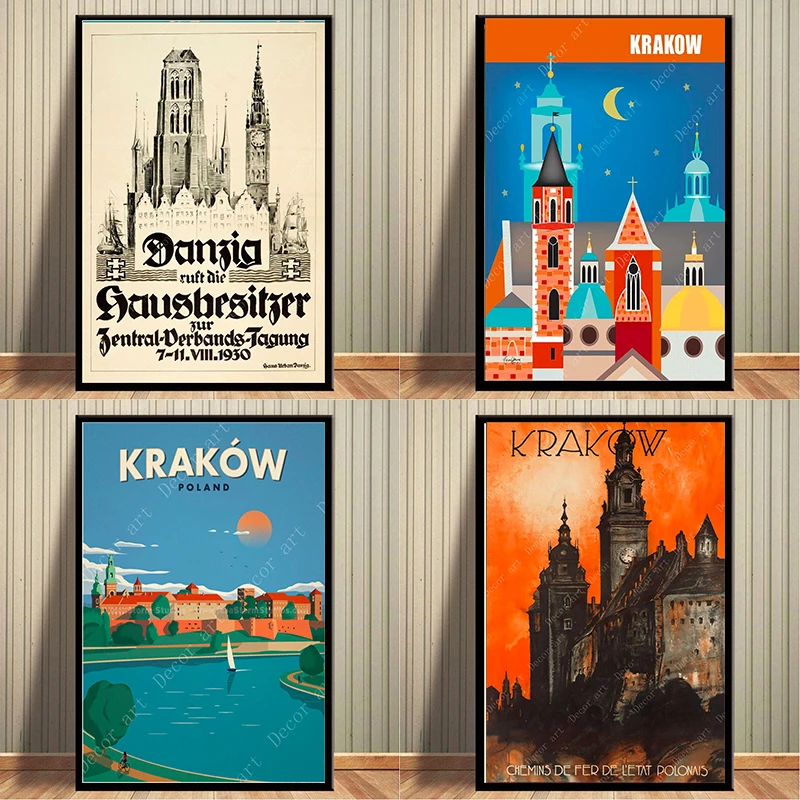 Восточная Европа, Польша, картины на холсте, винтажные настенные крафт-плакаты, наклейки на стену с покрытием, домашний декор, подарок