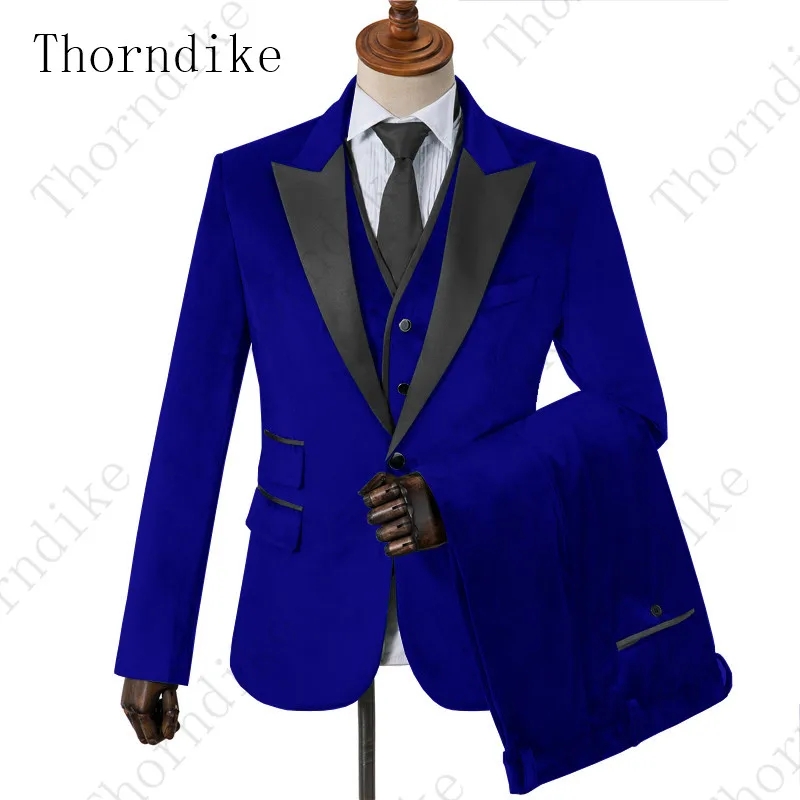 Thorndike Brown Velvet Suit Men Latest Design One Button Blazer Dinner Prom Wedding Tuxedos Peaked Lapel Formal Night Men's Suit