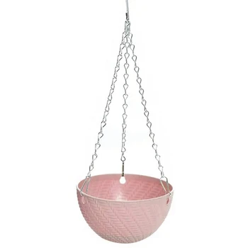 

New-5Pcs Round Plastic Hanging Basket Flower Pot 16X10cm Garden Plant Chain Planter Decoration(Pink)
