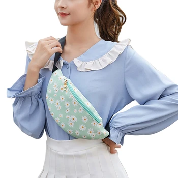 

Women Daisy Print Waist Pack, Adjustable Dumpling Shaped Chest Bag Wild Style Zipper Crossbody