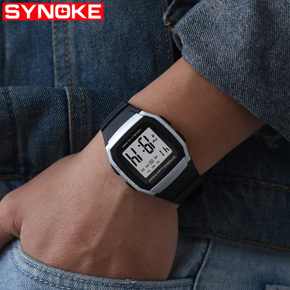 SYNOKE Men's Watches Relogio Masculino Multi Functional Sports Electronic Watch Men Waterproof Women Square Brand Luxury Band