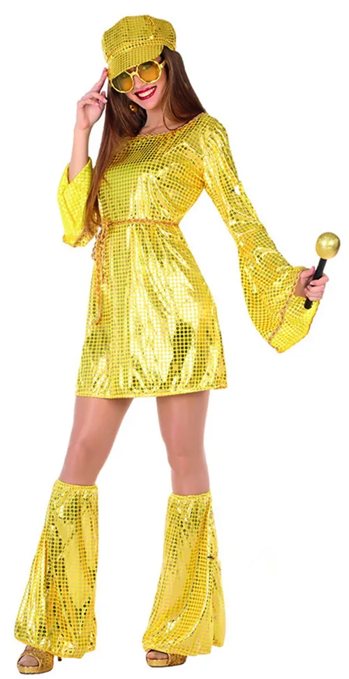 Phertiful 1960s женские костюмы в стиле диско Вечерние наряды платье Bling желтый - Цвет: Disco Yellow