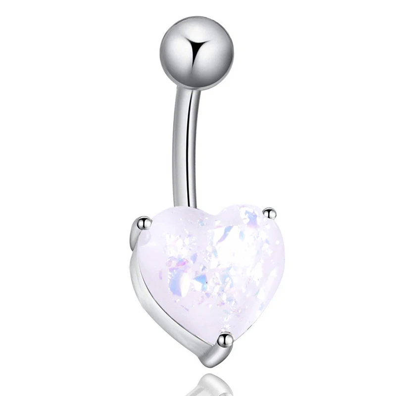 Новая хирургическая сталь пупок пупка кольцо опал блеск сердце пирсинг для пупка ногтей MV66 - Окраска металла: White