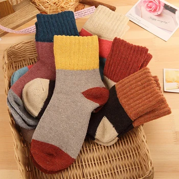 

Women Girl Vintage Thick Socks Spring Autumn Winter Warm Wool Patchwork New Japanese Style Short Ankle Sock Students Hosiery