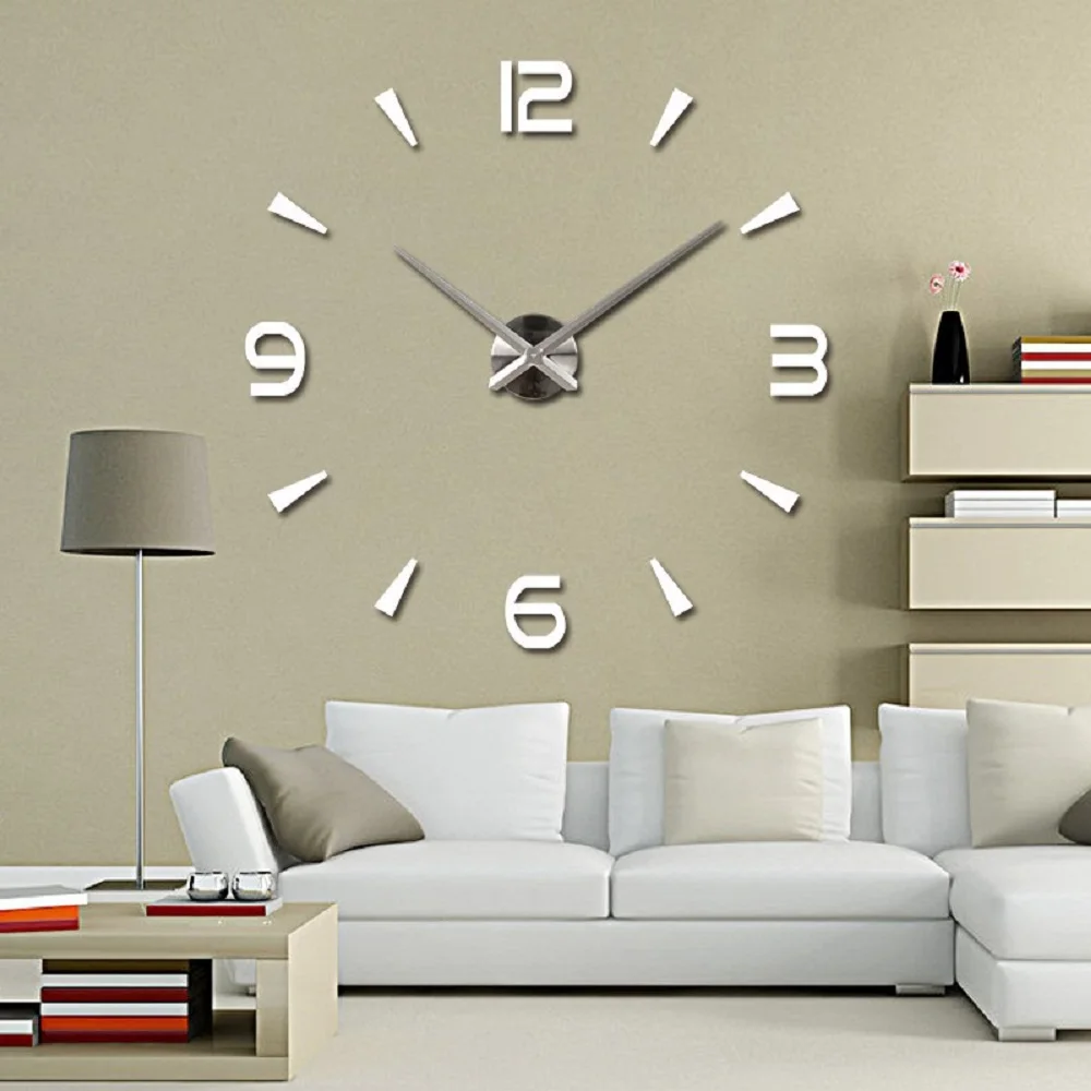 Акриловые большие настенные часы, стикер, немой, для гостиной, декоративные, самоклеющиеся, сделай сам, 3D, настенные часы, современный дизайн, зеркальные настенные наклейки s - Цвет: Silver