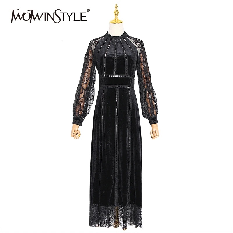 Платье-туника TWOTWINSTYLE кружевное вечернее платье с длинным рукавом и о-вырезом