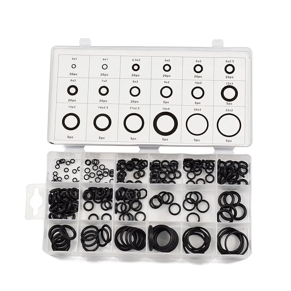 

225PCS/SET Home Use Black Rubber O Ring Assortment Kit Metric Automotive Grommet Seal Rubber Ring Set