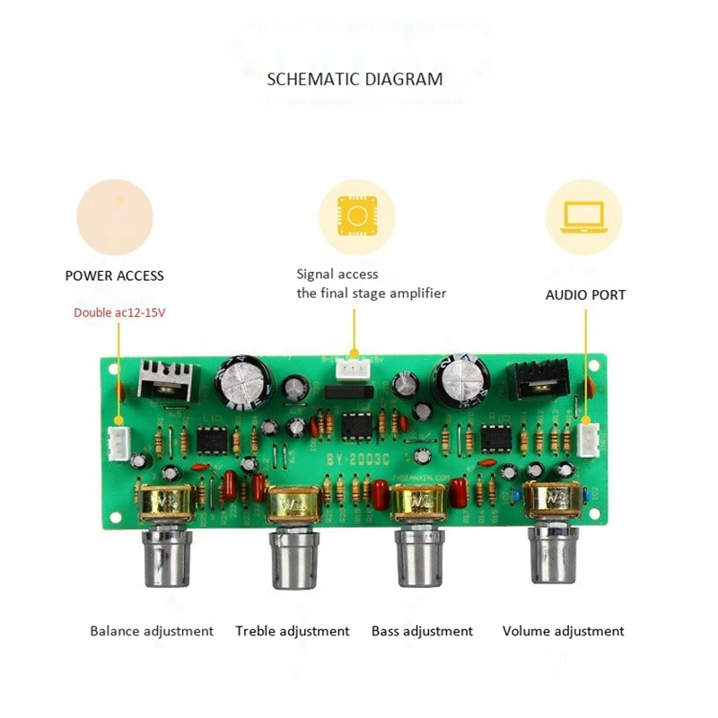 FFYY-12V NE4558 Hi-Fi предусилитель тональная плата бас ВЧ регулятор громкости доска предварительного усилителя