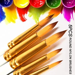Ensemble de pinceaux de peinture professionnels ronds, 5 pièces, poils en Nylon, fins, pour le corps des ongles, peinture à l'huile acrylique, aquarelle 