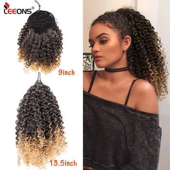 

Leeons New 5 Colors Long Afro Kinky Curly Ponytail Extension Synthetic Drawstring Corn Wavy Hair Piece For Women Natural Black