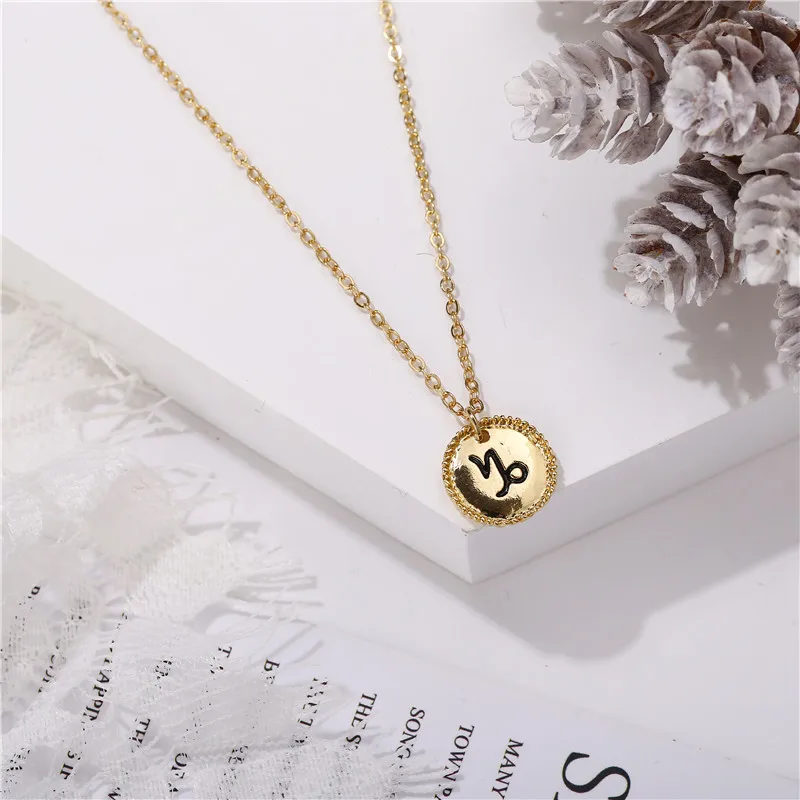 17KM 12 Constellation Star Zodiac Necklace For Women Elegant Coin Pendants Necklaces Gold Metal Choker Fashion Jewelry Gifts