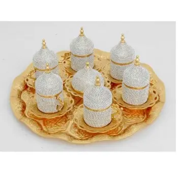 

Handmade authentic design turkish greek arabic coffee Espresso set 6 service, cups with lid tray arbitrary candy dish gift