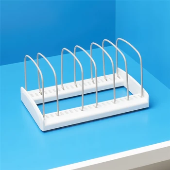 

5-grid Stainless Steel Lid Storage Rack Home Storages Shelf Supplies Kitchen Baking Pan Pot Plate Storage Stand Holder Gadgets
