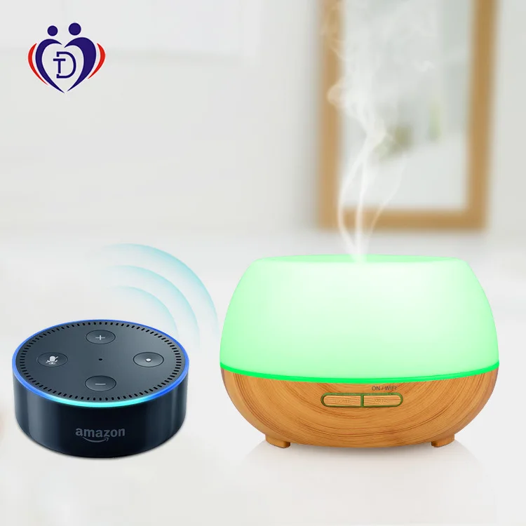 

New Style WiFi Smart-Docking Alexa Home Wood Grain Voice Mobile Phone Control APP Aromatherapy Humidifier
