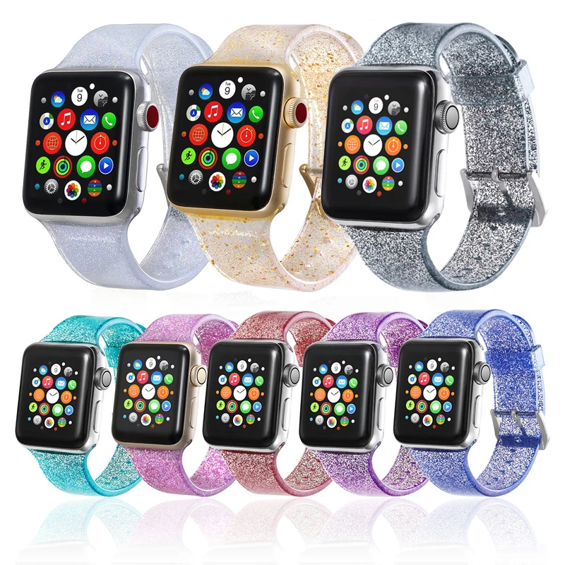 

Glitter Silicone Bracelet for Apple Watch 5 4 3 2 Band Gold for iWatch crystal Straps for Apple Watch Bands 42mm 44mm 38mm 40mm