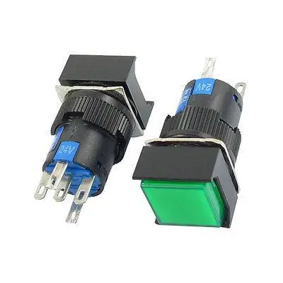 

2 Pcs Green Sign Square Type Latching Push Button Switch 5P NO NC 24VDC Lamp