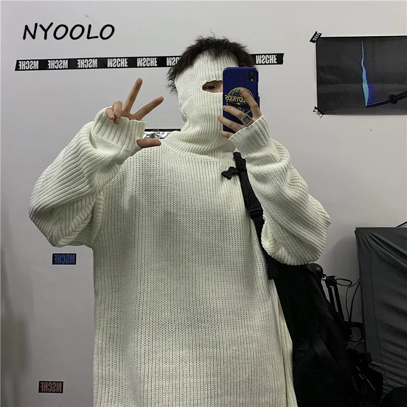 NYOOLO Harajuku стиль сплошной цвет утолщаются теплый водолазка вязаный свитер Осень Зима Свободный пуловер свитер для женщин мужчин топы - Цвет: as picture