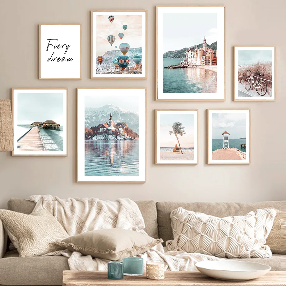 Beach Palm Bike Path Flower Balloon Quote Wall Art Canvas Painting Nordic Posters And Prints Pictures For Living Room Decor |
