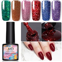 MAD DOLL, 1 бутылка, 8 мл, Гель-лак для ногтей, зеленый, смешанные цвета, блестящая блестка, впитывающий УФ-гель для ногтей, для самостоятельного дизайна ногтей