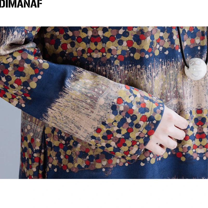 DIMANAF, женское платье размера плюс, зима-осень, винтажное, китайский стиль, Vestidos, элегантное, женское, с длинным рукавом, свободное, макси платье