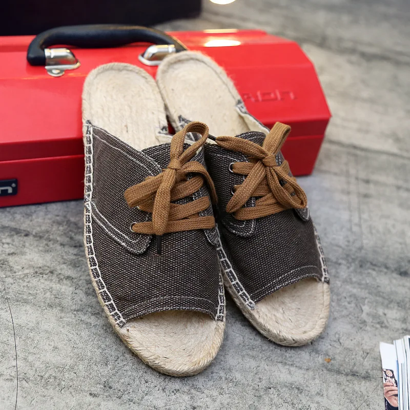 

Flat Linen Slippers Canvas Fisherman Male God Indoor Shoes Sweat-absorbent Breathable Casual Sandals