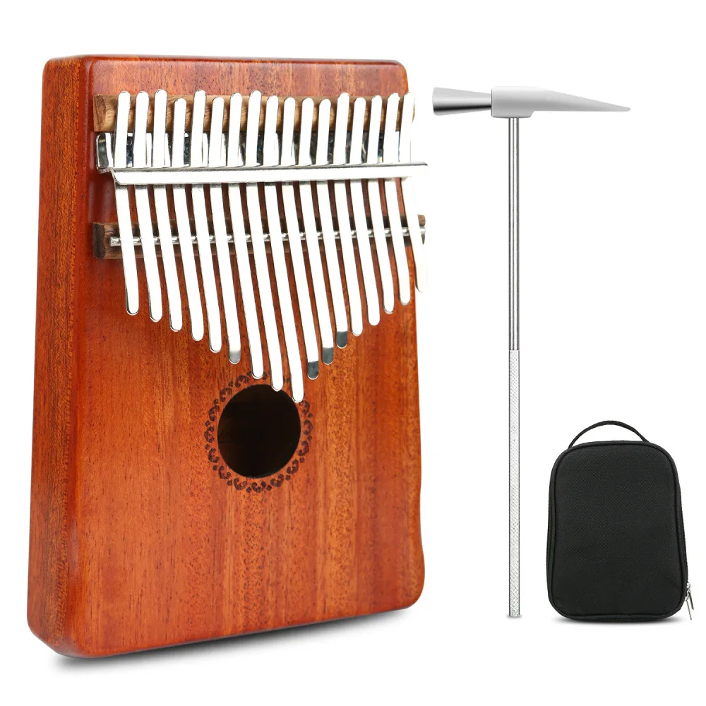 

Musical 17 Keys Kalimba Thumb Piano Solid Mahogany Body Electric Pickup Cable Party Play Gift