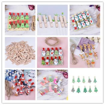 

10pcs / 12pcs / 50pcs Mini Memo Paper Clips Christmas tree Bear Wooden Clips Photo Clips Clothespin Craft Decoration Clips Pegs