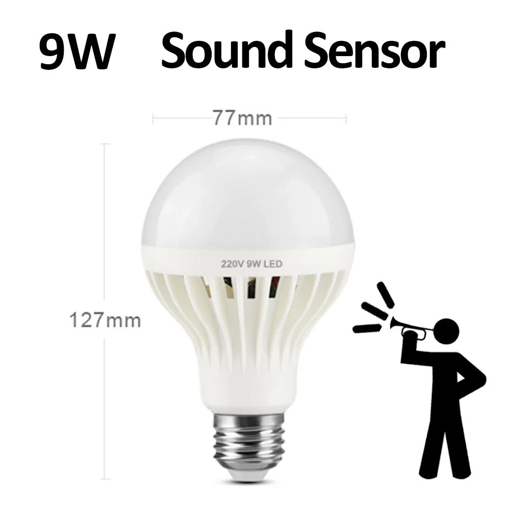 Sound Sensor 9W С лампой движения Сенсор светильник ПИР светодиодный ночной Светильник обнаружения движения Сенсор светильник s домашний звук+ светильник Сенсор 220V лампы E27 лампы - Испускаемый цвет: Sound Sensor 9W