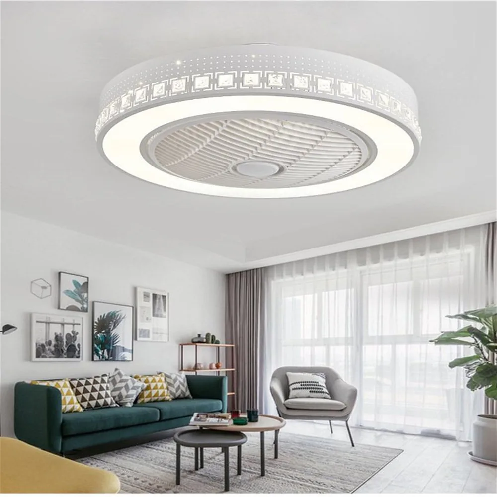 

55cm LED round ceiling fan light remote control modern simple invisible fans home bedroom decoration lighting circular
