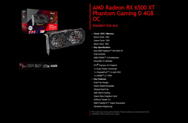 Description Picture 2 of itemASROCK AMD Radeon RX 6500 XT Phantom Gaming D 4GB OC NEW 6500XT 4G 18000MHz  PCI® Express 4.0 x4 GDDR6 64-bit  6nm