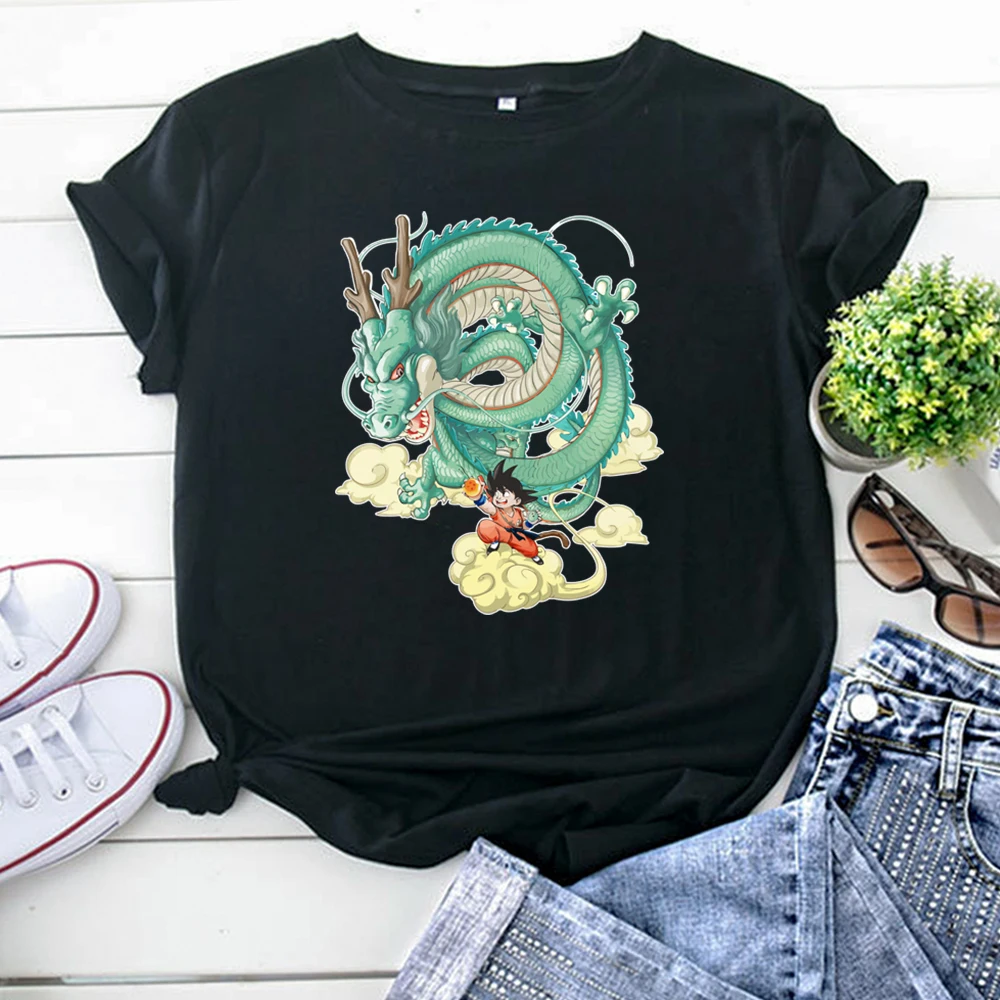 T-Shirt Japanese Anime Shenron Cartoon Printing Women'S Tshirts Harajuku Crewneck Woman T Shirt Cotton Punk Women Tee Shirts