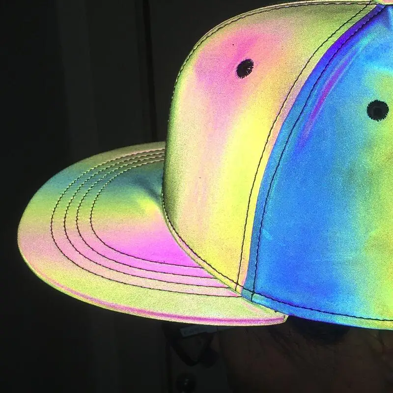 Прямая хип-хоп Спорт цветной, отражающий Бейсболки Модные мужские светящийся в темноте шляпа бейсбол Радуга-цветные светоотражающие кепки