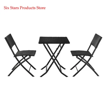 

[US Stock] Three Colors Oshion Folding Rattan Chair Three-Piece Square Table