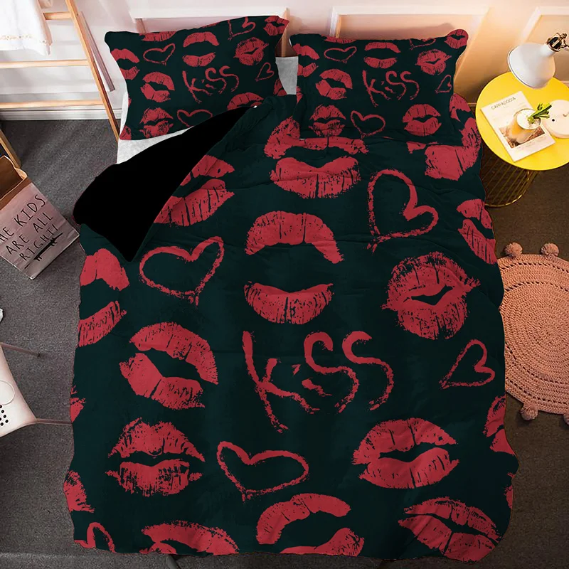 Kiss Sexy Lips Duvet Cover And Pillowcase Luxury Bedding Set Quilt Covers Queen Size 2/3PCS Bedclothes Home Textile