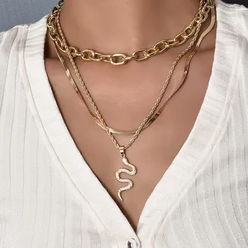 

Retro Snake Big Thick Chain Pendant Necklace for Women Girl Gold Geometric Multilayer Chokers Chain Necklaces Collares
