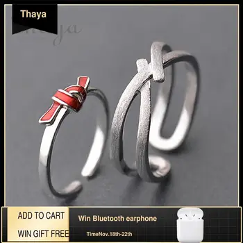 

Thaya s925 silver Red knot Ring Streak Cross valentine finger rings for women boho dress Korea jewelry female lover gift