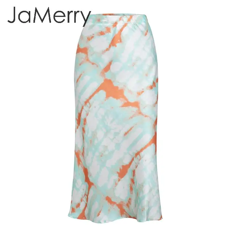 JaMerry, Женская юбка миди с принтом Tie dye, осенняя, эластичная, высокая талия, Женская юбка, повседневная, уличная, вечерние, для клуба, для девушек, Нижняя юбка