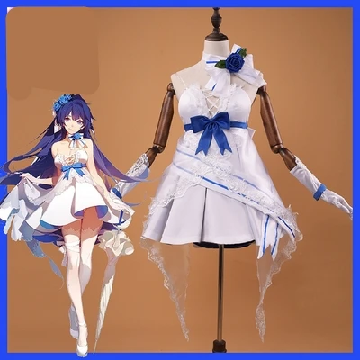 Высокое качество игра Honkai Impact 3 Raiden Mei свадебное платье для женщин маскарадный костюм платье+ пояс+ Гольфы+ головной убор+ Бант
