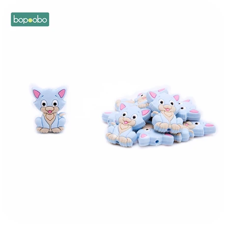 Candy blue cat Bopoobo 3 шт. без БФА, силиконовый Прорезыватель для зубов, пищевой силиконовый Кот бисер ребенок прорезывание зубов для DIY Соска-подвеска панда грызунов бусины - Цвет: Candy blue cat