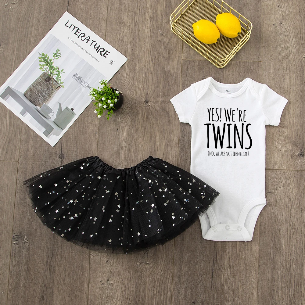 Yes We Are Twins/детское летнее платье с забавным принтом для девочек, одежда комплект из 2 предметов, комбинезон, юбка-пачка милый комплект одежды для малышей, одежда - Цвет: R963-SQPWHXBK-