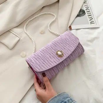 

Luxury Design Retro Women Fold Evening Clutch Purse Vintage Beaded Ladies Shoulder Bag Fashion Purple Female Baguette Handbags
