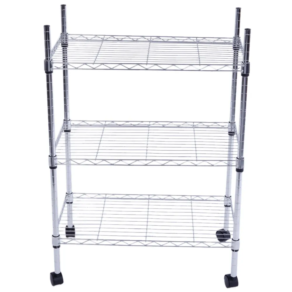 

3-Layer Kitchen Storage Trolleys Chrome Plated Iron Shelf With 4 Pcs 1.5 Inch Plastic Wheels 350X600X850MM E2S