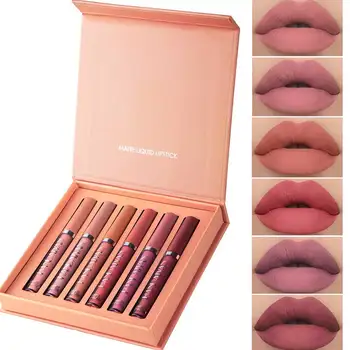 

6 Lip Gloss Sets Sexy Colors Liquid Lipstick Waterproof Non-stick Cup Lasting Matte Lip Gloss Set