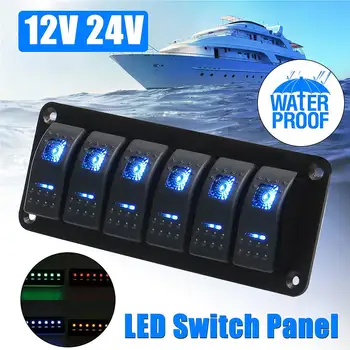 

Dual LED Light Bar Caravan Marine Boat RV Rocker Switch Panel 12V 24V 6 Gang Universal Car Boat Switch Panel Lighter Socket
