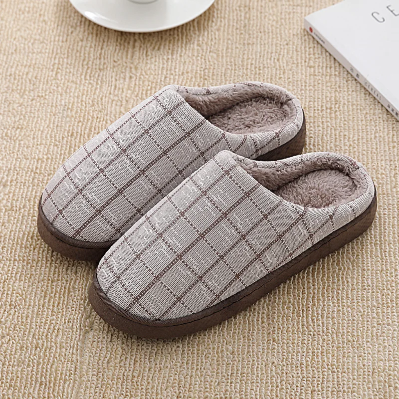

Winter Slippers Men Warm House Slippers Fluffy Slides Striped Footwear Couple Shoes Indoor Flip Flops Pantoffels Heren