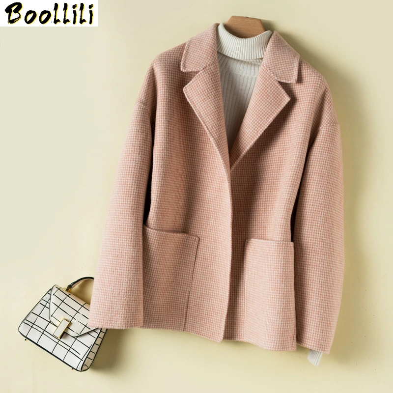 

Boollili Plaid Wool Coat Women 2020 Short Autumn Winter Jacket Fashion 100% Double-sided Wool Coats Abrigos Mujer Elegante