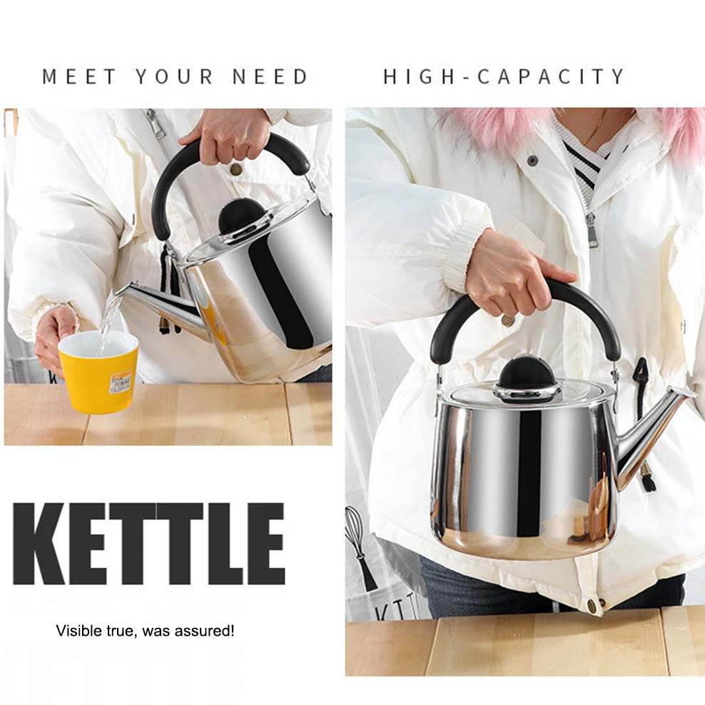 304 Stainless steel whistle kettle, Thickened large teapot for home boiling tea kettle, European style boiling water pot, 3L,