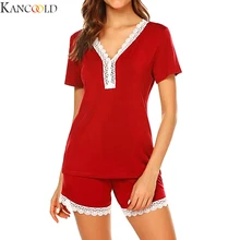 KANCOOLD, комплект из 2 предметов, Сексуальная рубашка с v-образным вырезом и коротким рукавом, топ и шорты, одежда для сна, ночная рубашка на бретелях, пижама, Атласный топ, одежда для сна