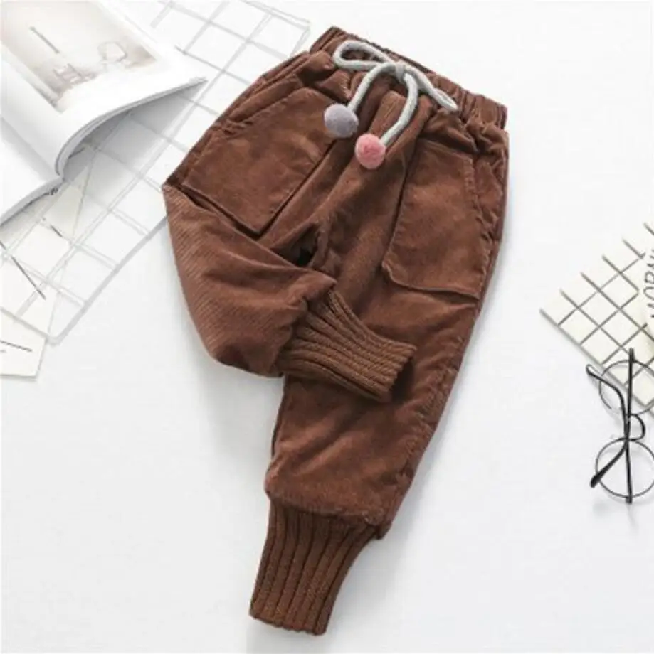 Вельветовые штаны для девочек зимние детские повседневные штаны весенне-осенние свободные вельветовые брюки для малышей Детские теплые штаны с эластичной резинкой