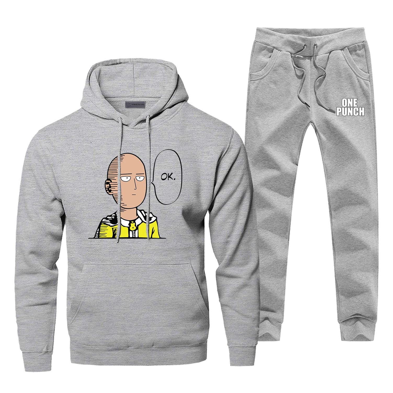 One Punch Man OK Saitama толстовки с принтом, свитшоты, мужские комплекты японского аниме, флисовые повседневные спортивные штаны, Harajuku Модный комплект из 2 предметов